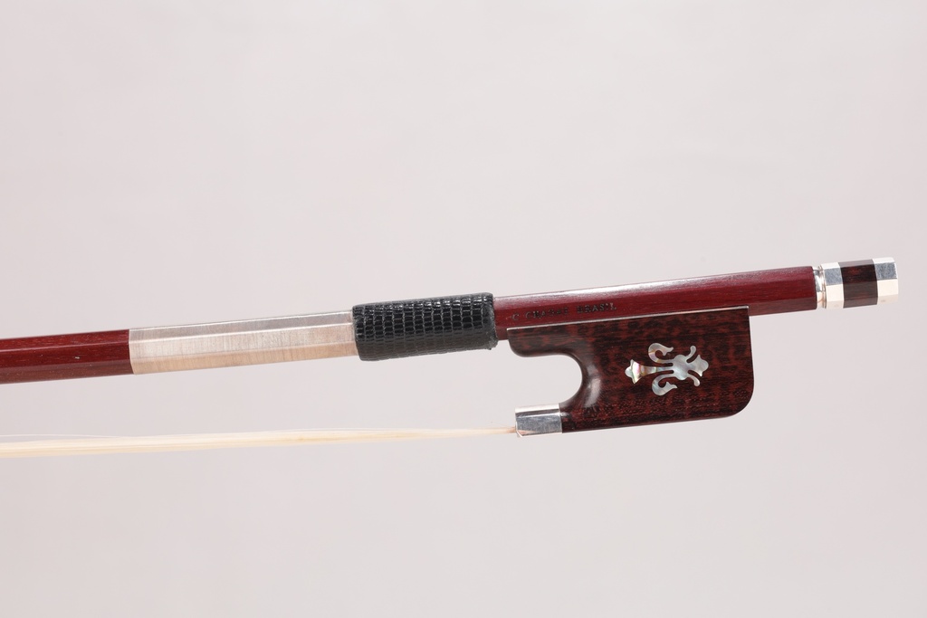 Arcos Brasil Silver Mounted Viola Bow w/ Fleur de Lis Snakewood Frog
