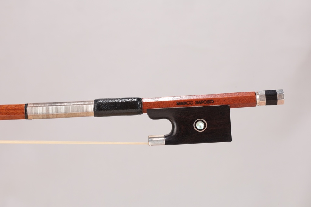 Silver Mounted Pernambuco Violin Bow Branded Marco Raposo-3/4