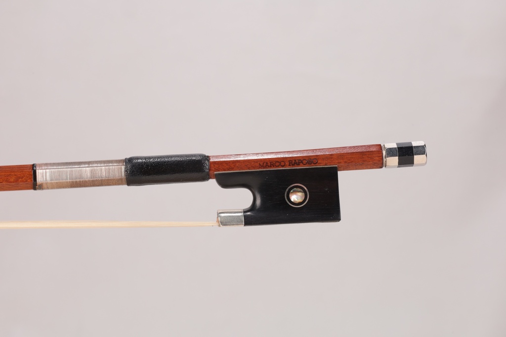 Nickel Mounted Pernambuco Violin Bow Branded Marco Raposo-1/2